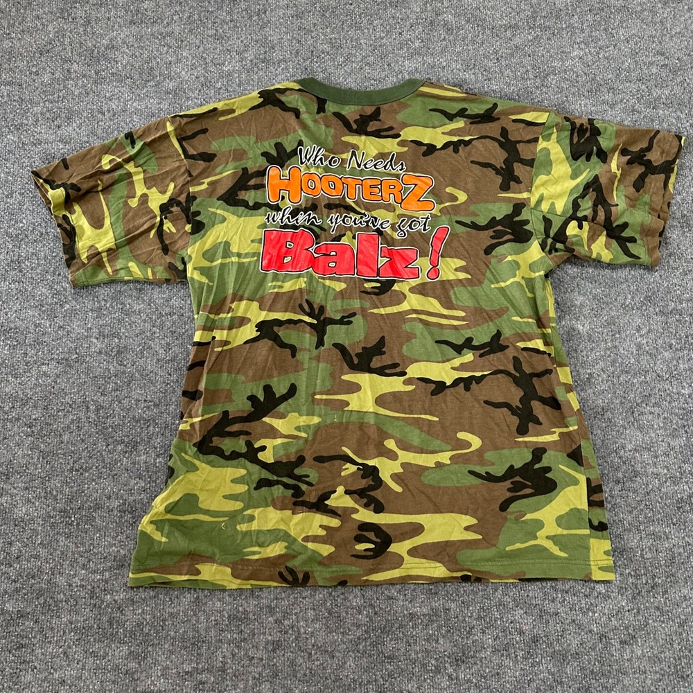 Rotmet T-Shirt Mens Size 2XL Camo Who Needs Hooterz Balz Graphic Short Sleeve